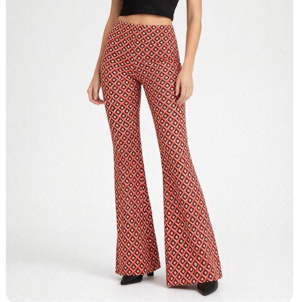 Amisu Geometric Print Flare Pants Retro Groovy 70s Boho XL Disco Mod Maximalist